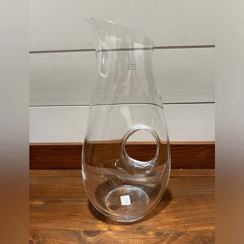 Vintage Crate & Barrel Donut Hole Hand Blown Clear Glass Wine Decanter Pitcher